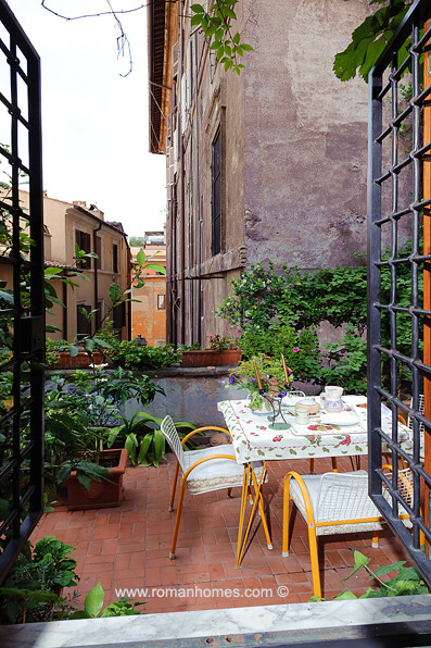 Rome Navona Signora townhouse foyer window with view of the terrace