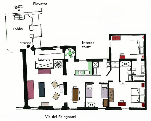 apartment floor plans. Right: Scale 2D floor plan.