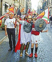 Roma fans dressed like Roman soldiers