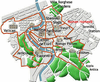 In the schematic Rome map below you can see Rome's centre quarters, 