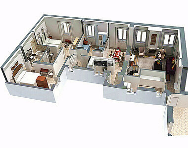 Three-dimensional Rome apartment floor plan
